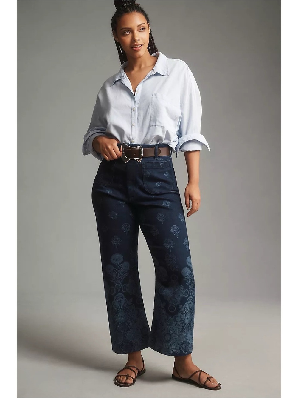 Maeve The Colette Cropped Wide Leg Jeans in Dark Denim Floral Size 29